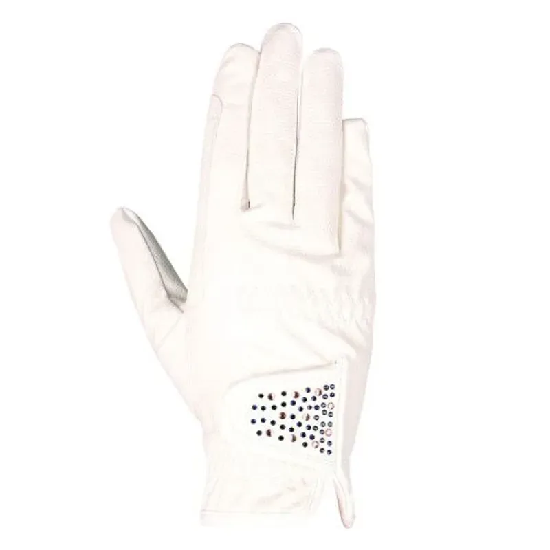 Hy Equestrian Shimmer Riding Gloves in White-1