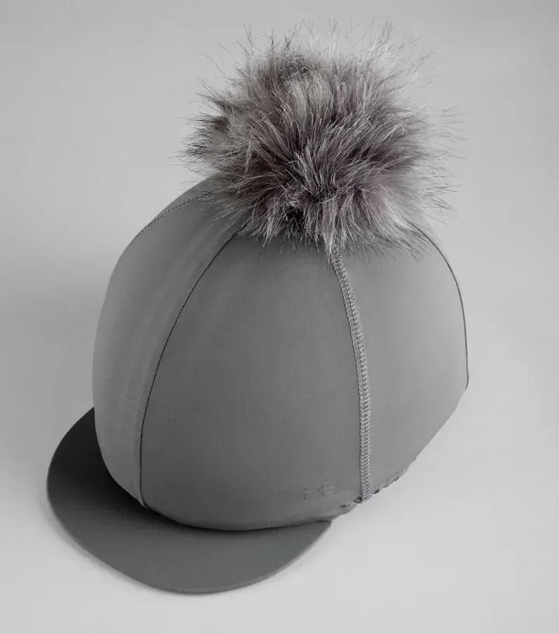 Premier Equine Jersey Hat Silk With Faux Fur Pom Pom in Anthracite-4