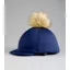 Premier Equine Jersey Hat Silk With Faux Fur Pom Pom in Navy