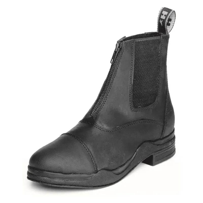 Hy Equestrian Wax Leather Zip Boot in Black