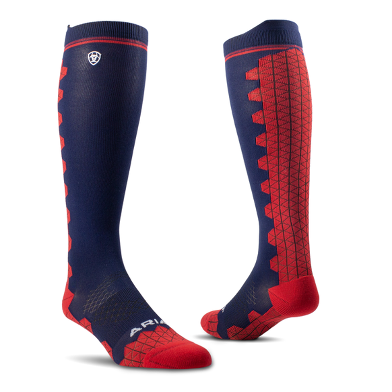 AriatTEK Devon Performance Tall Boot Socks Navy/Red