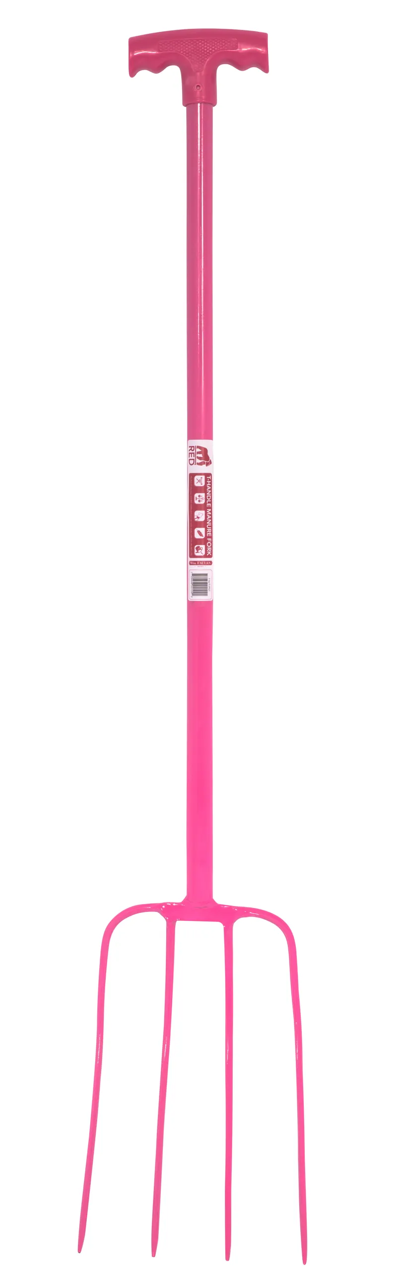 4 Prong Manure Fork T Handle Tublular Steel Pink