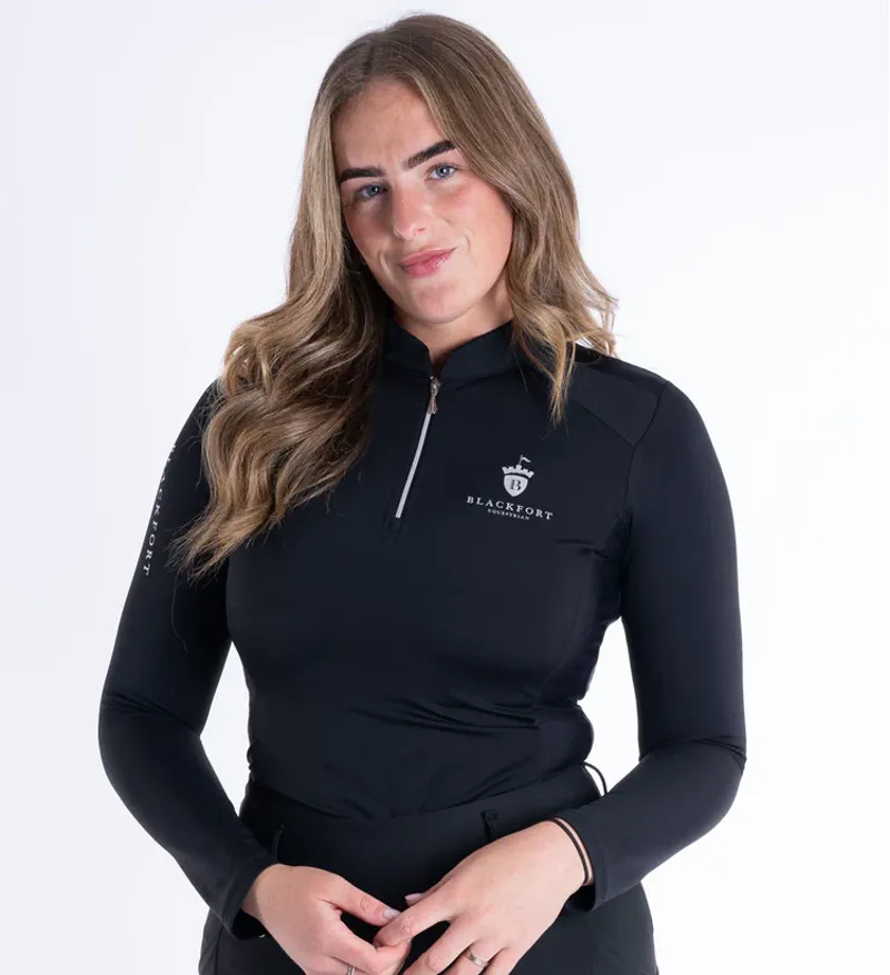 Blackfort Equestrian Black and Silver Cool Mesh Base Layer Long Sleeve-1