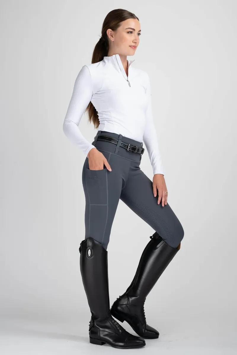 Mochara Full Seat Pull On Equestrian Breeches in Charcoal Grey-1
