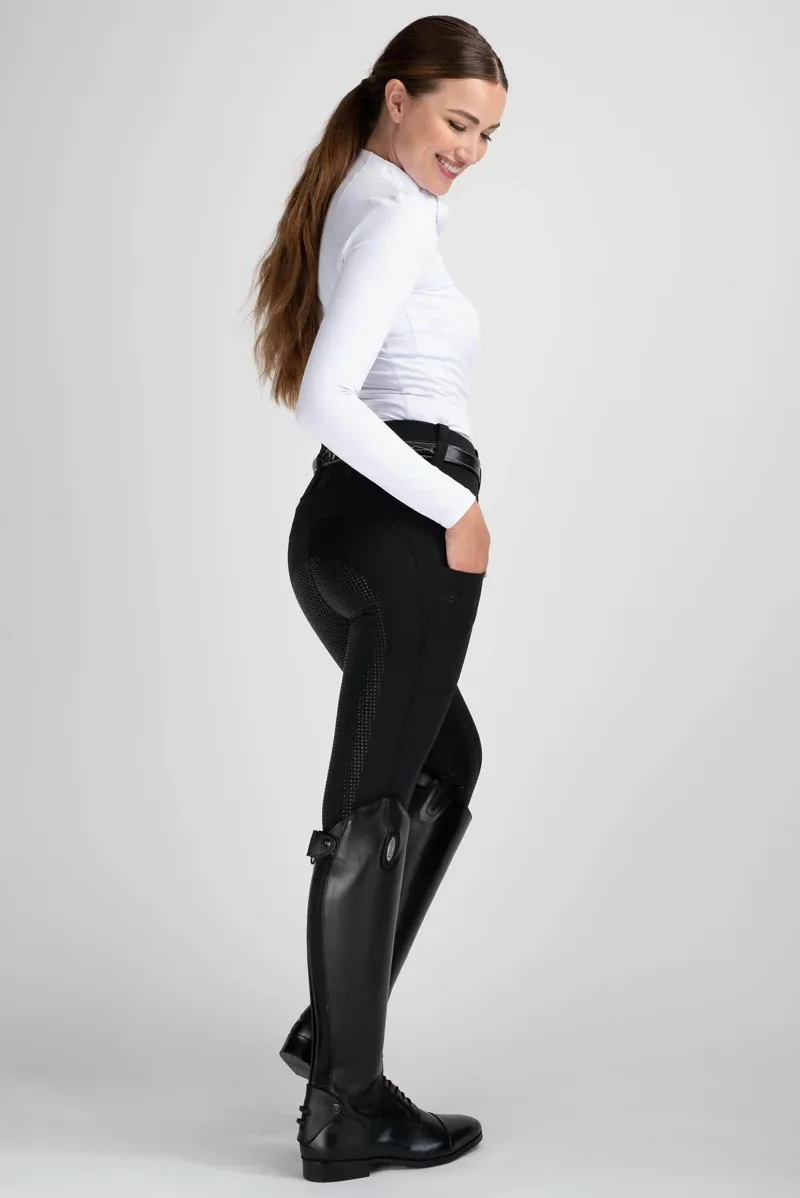 Mochara Full Seat Pull On Equestrian Breeches in Black-2
