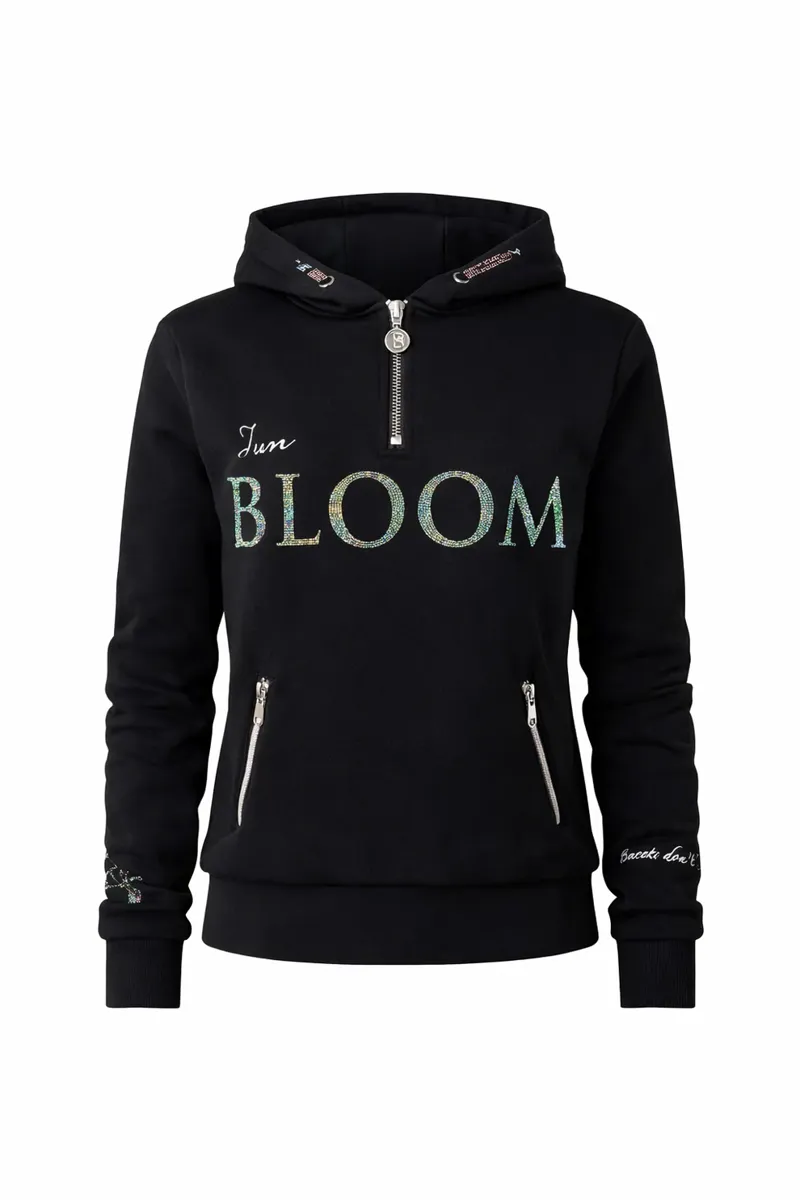 Team Bloomfields Luna Rhinestone Logo Hoodie in Black and Silver