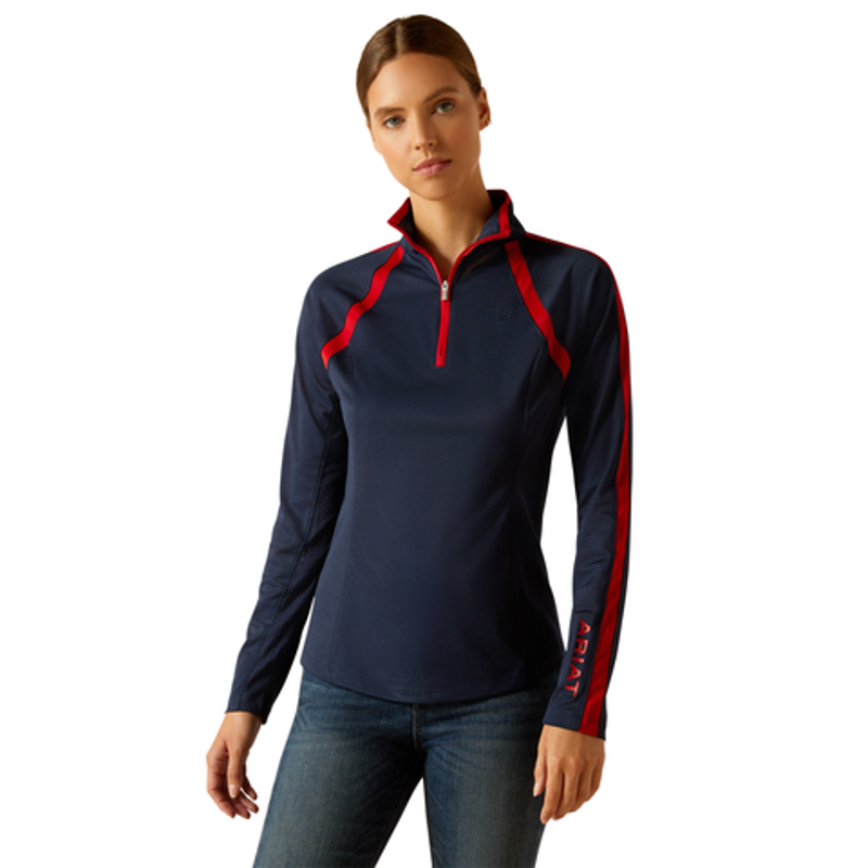 Ariat Sunstopper 3.0 1/4 Zip Base Layer Navy T/Red
