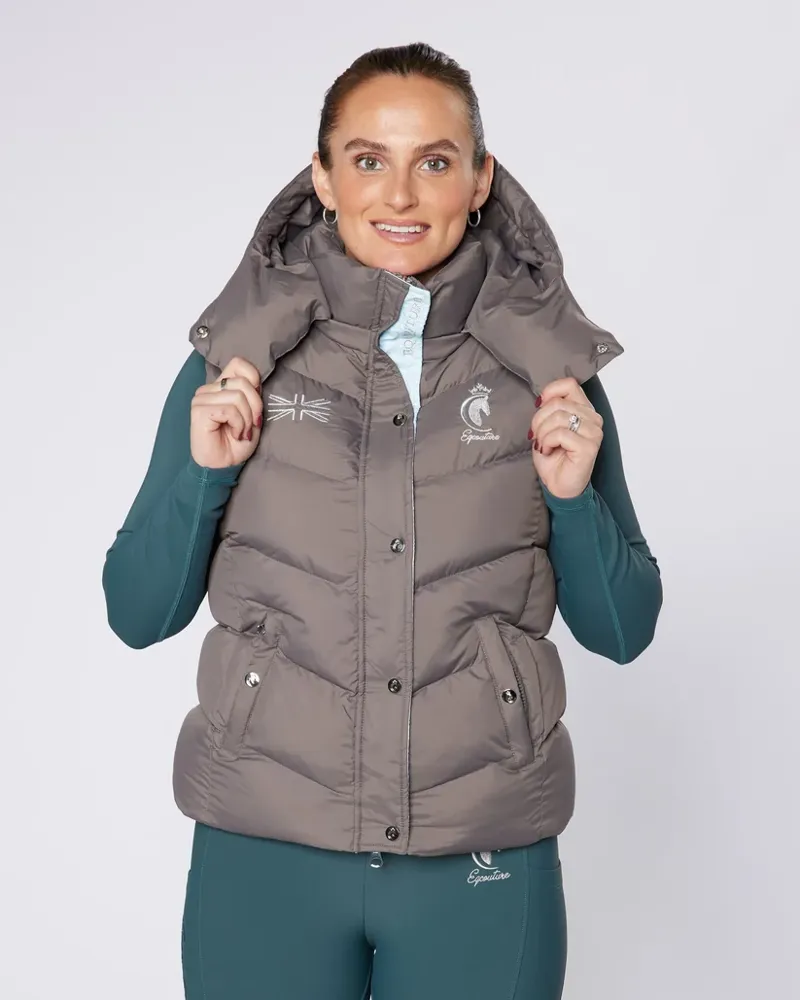 Eqcouture Grey Puffer Gilet with Detachable Hood-1
