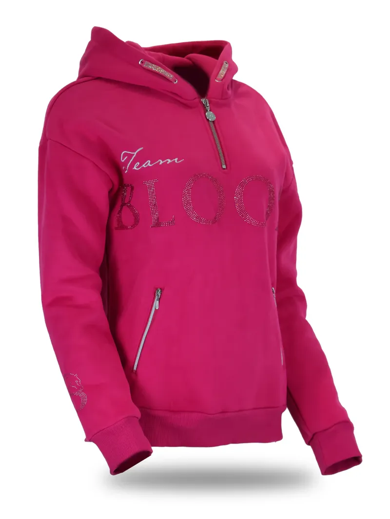 Team Bloomfields Kids Lune Rhinestone Logo Hoodie in Hot Pink
