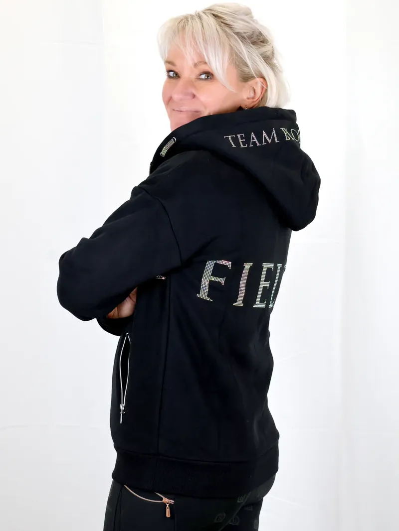 Team Bloomfields Luna Rhinestone Logo Hoodie in Black and Silver-3