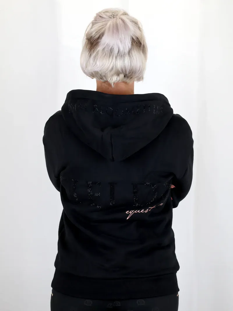 Team Bloomfields Luna Rhinestone Logo Hoodie in Black and Rose Gold-2
