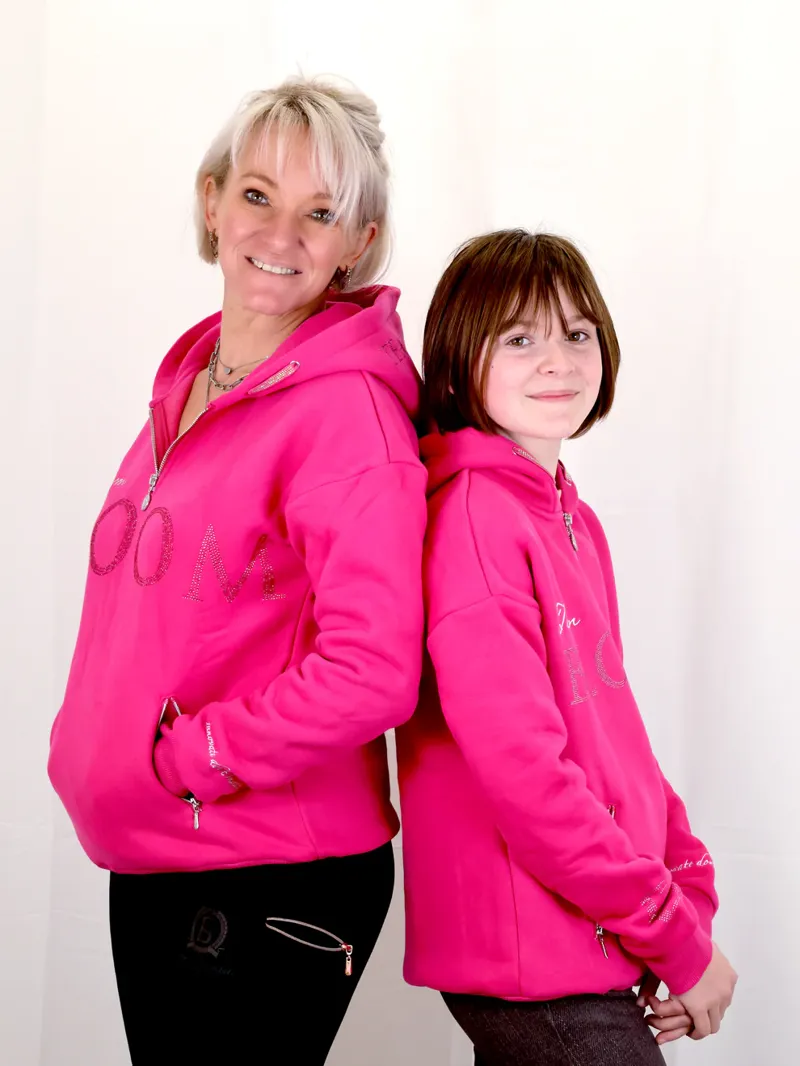 Team Bloomfields Kids Lune Rhinestone Logo Hoodie in Hot Pink-1