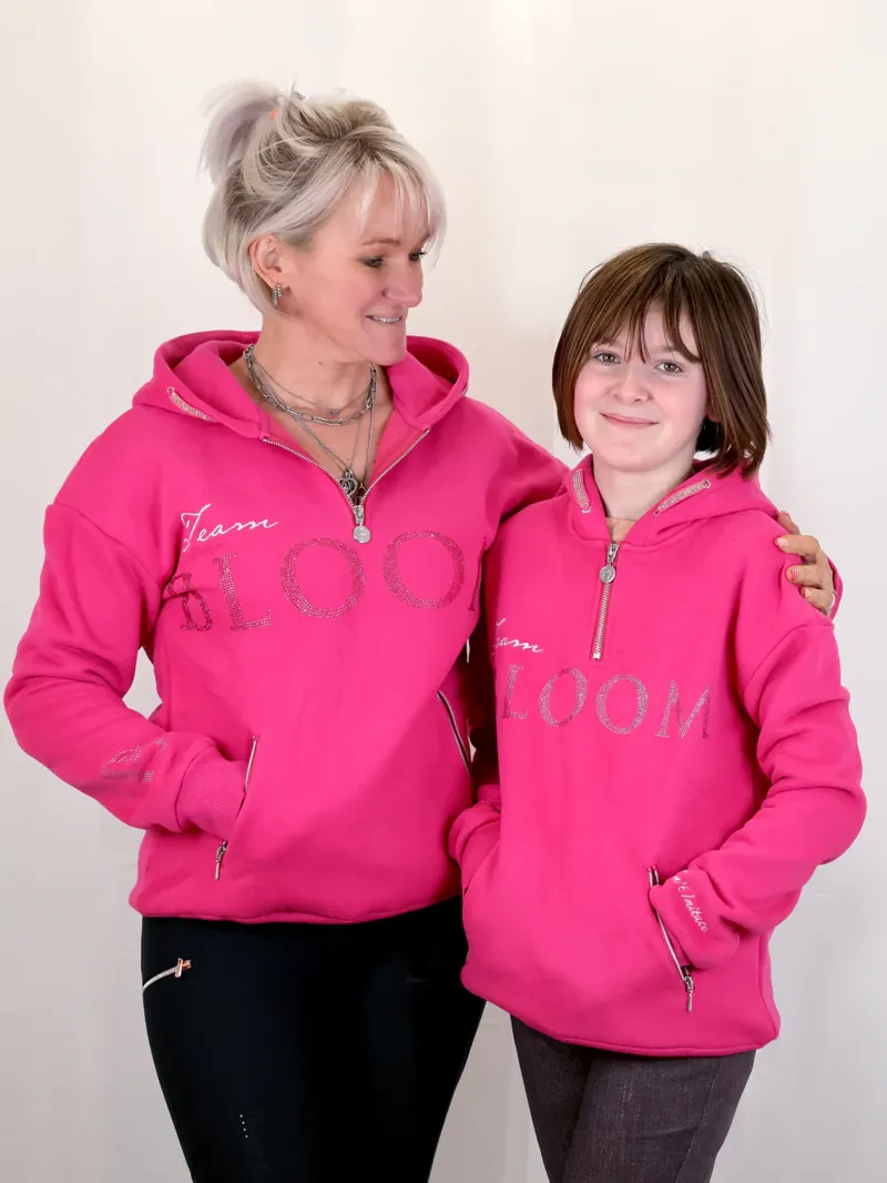 Team Bloomfields Kids Lune Rhinestone Logo Hoodie in Hot Pink-2